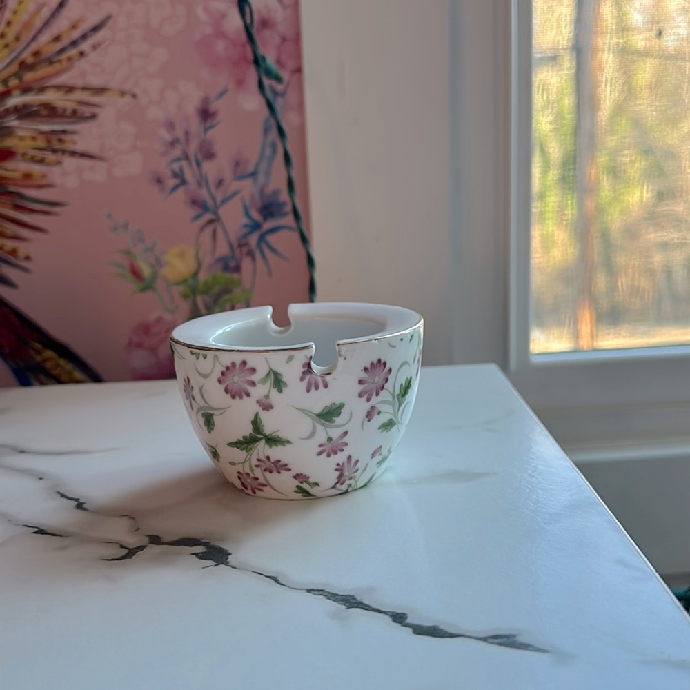 Aster Ceramic Vintage Pink Floral Ceramic Ashtray Aster Made in Japan